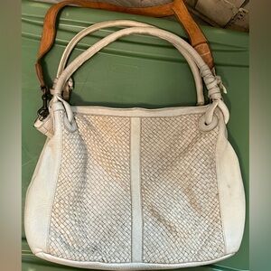 Sundance White and Tan Woven Leather Shoulder Bag